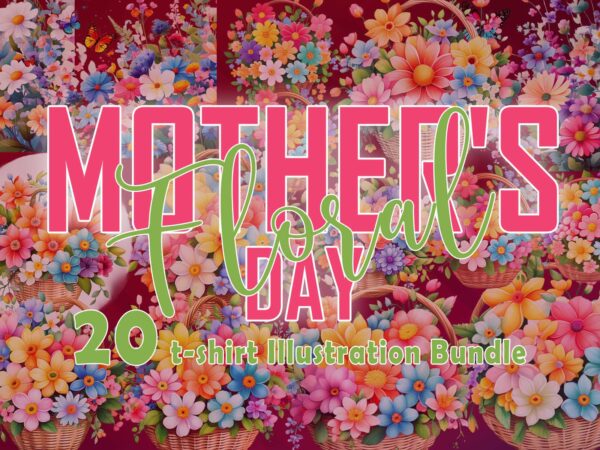 20 retro flourish mother’s day illustration t-shirt clipart bundle for your t-shirt crafted for print on demand websites