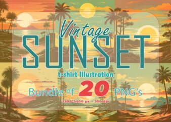 Retro Sunset T-shirt Illustration Clipart Bundle for Trendy T-Shirt Designs