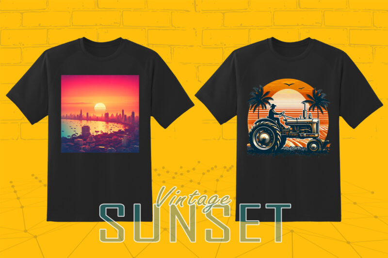 Retro Sunset 20 T-shirt Illustration Clipart Bundle for Trendy T-Shirt Designs