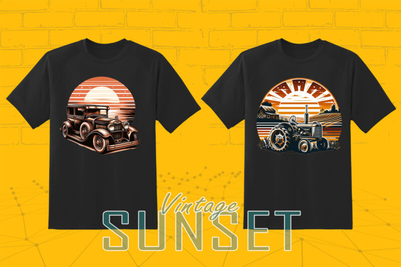 Retro Sunset 20 T-shirt Illustration Clipart Bundle for Trendy T-Shirt Designs