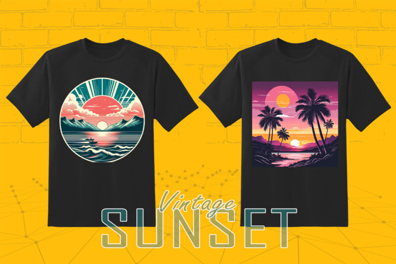 Retro Sunset 20 T-shirt Illustration Clipart Bundle for Trendy T-Shirt Designs