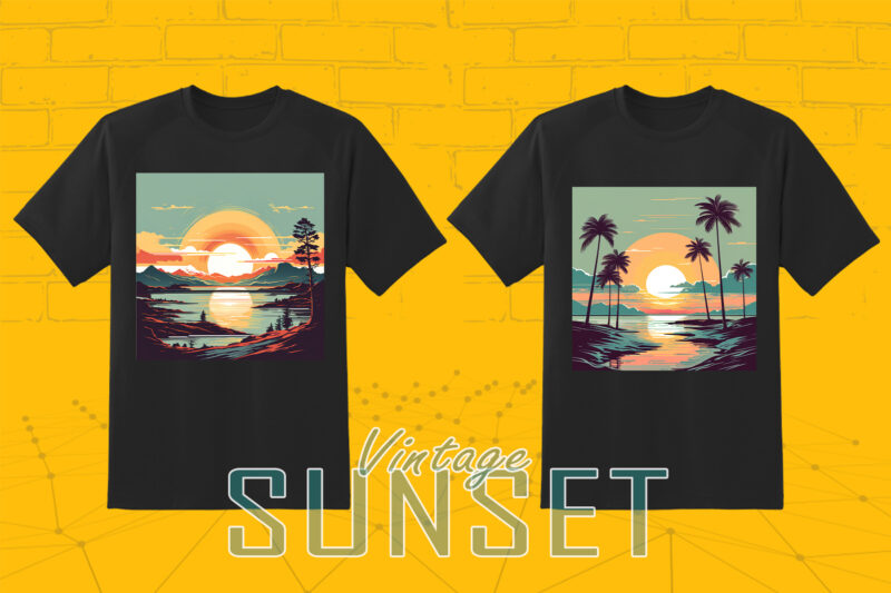 Retro Sunset 20 T-shirt Illustration Clipart Bundle for Trendy T-Shirt Designs