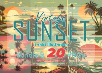 20 Retro Sunset Illustration T-shirt Clipart Bundle for Your T-Shirt crafted for Print on Demand