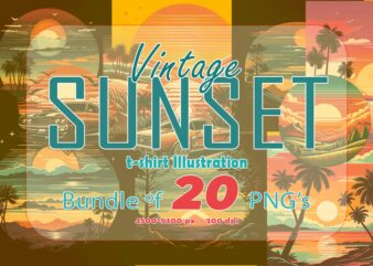 Vintage sunset t-shirt illustration clipart bundle crafted for print on demand business