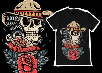 Cowboy skull illustration for t-shirt design