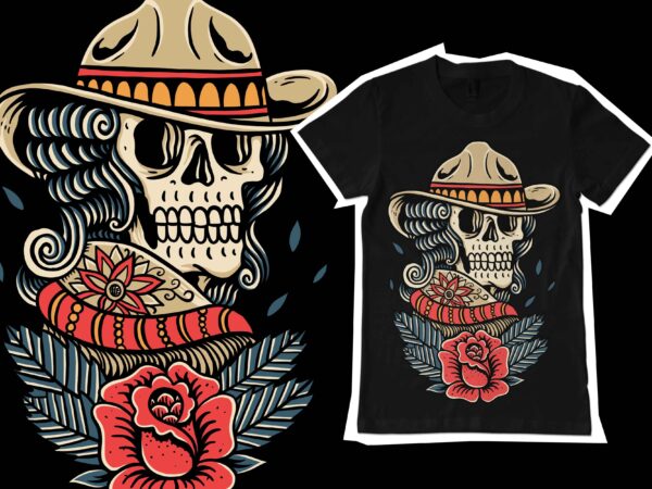 Cowboy skull illustration for t-shirt design