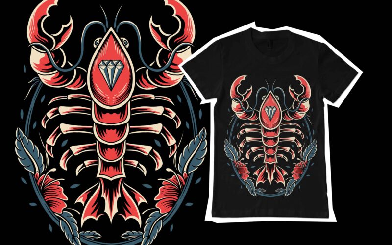 Lobster cartoon illustration for tshirt design
