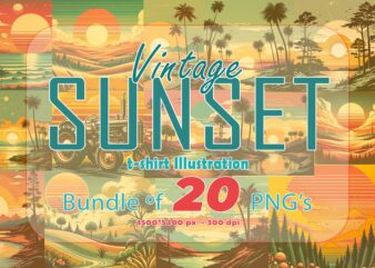 20 Retro Sunset Illustration T-shirt Clipart Bundle