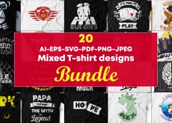 Pack Of 20 mixed T-shirt designs for sale.