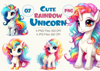Cute rainbow unicorns 07. TShirt Sticker.