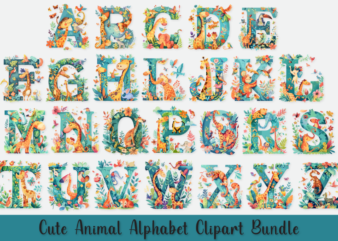 Cute Animal Alphabet Clipart Bundle, Animal Alphabet For Sublimation