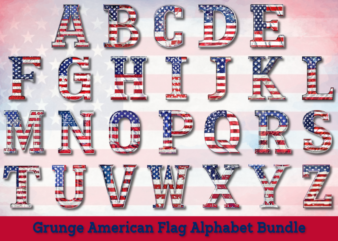 Grunge american flag alphabet clipart bundle, american flag alphabet for t-shirt and sublimation