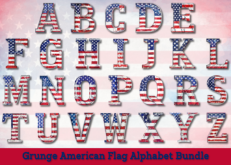 Grunge American Flag Alphabet Clipart Bundle, American Flag Alphabet for T-shirt and Sublimation