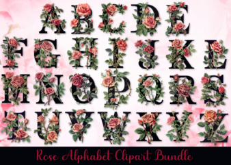 Rose alphabet clipart bundle, rose letter for t-shirt and sublimation