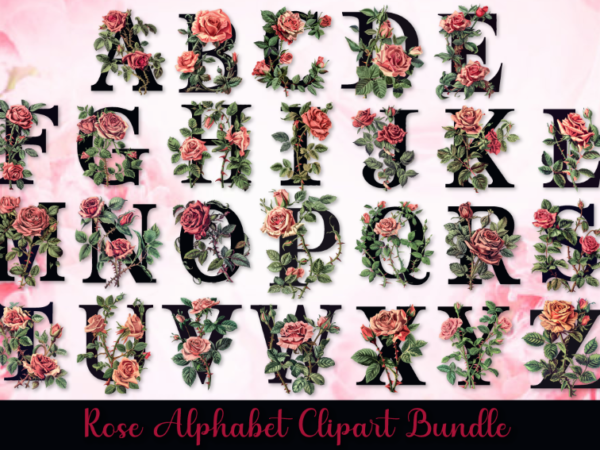 Rose alphabet clipart bundle, rose letter for t-shirt and sublimation Rose alphabet clipart bundle, rose letter for t-shirt and sublimation