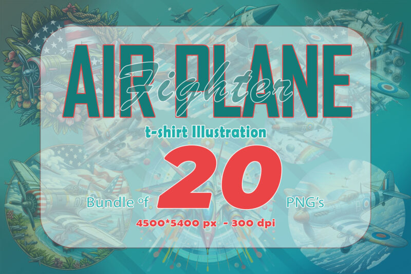 20 Vintage Fighter Plane Illustration T-shirt Clipart Bundle