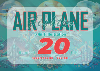 20 Vintage Fighter Plane T-shirt Illustration Clipart Bundle