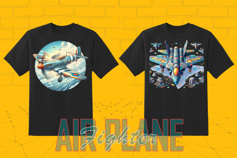 20 Vintage Fighter Plane Illustration T-shirt Clipart Bundle