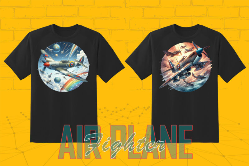20 Vintage Fighter Plane Illustration T-shirt Clipart Bundle
