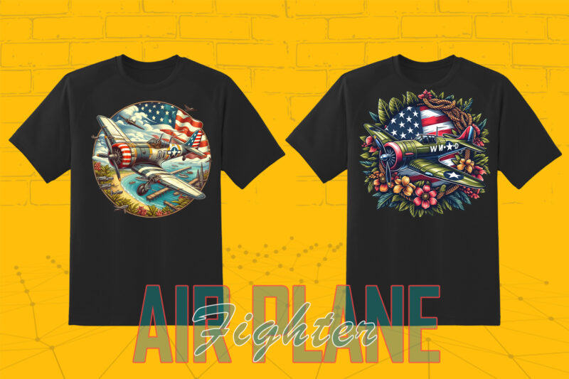 20 Vintage Fighter Plane Illustration T-shirt Clipart Bundle