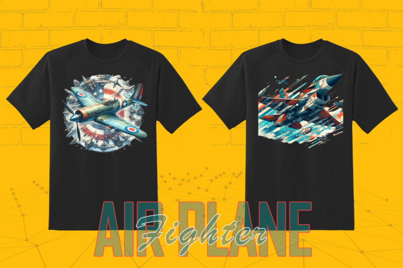 20 Vintage Fighter Plane Illustration T-shirt Clipart Bundle