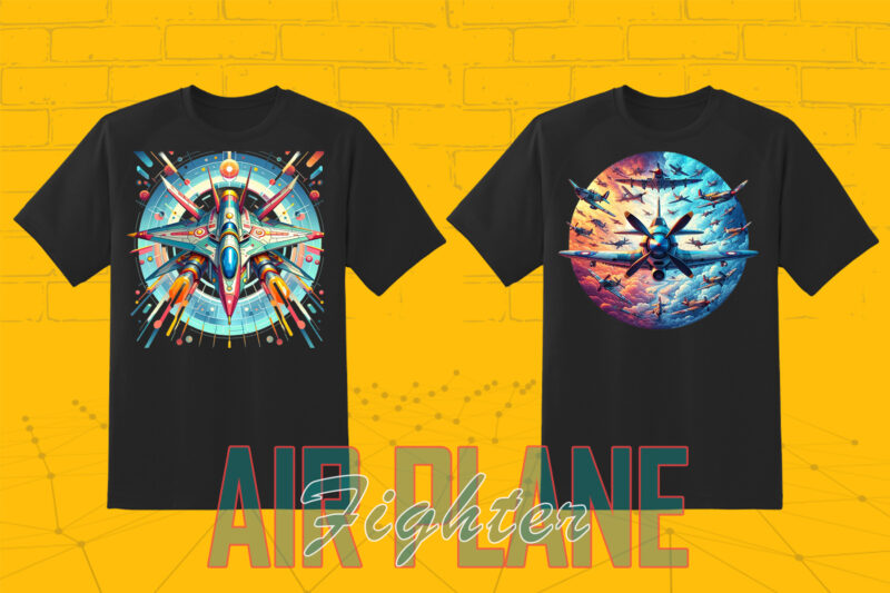 20 Vintage Fighter Plane Illustration T-shirt Clipart Bundle