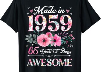 65 Year Old Made In 1959 Floral 65th Birthday Women T-Shirt