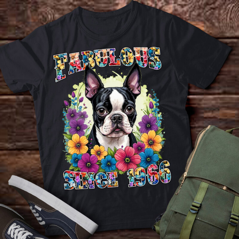 70th Birthday day Fabulous 1966 70 Years Old Boston Terrier Premium T-Shirt ltsp