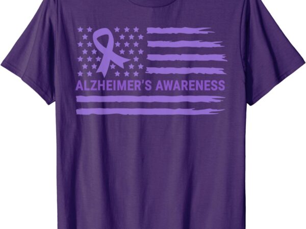 Alzheimer’s awareness purple ribbon american flag dementia t-shirt