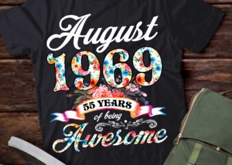 August 1969 55 Years Of Being Awesome 55th Birthday T-Shirt ltsp