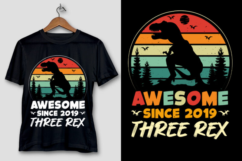 Awesome Since 2019 Three Rex T-Shirt Design