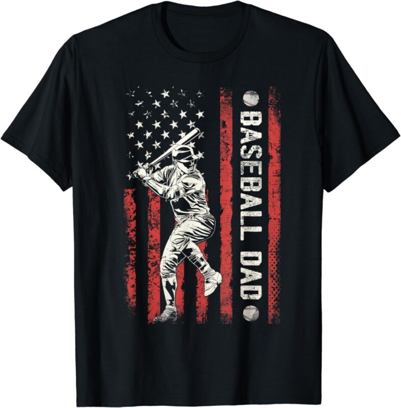 Baseball Dad Flag Gifts Dad Men Baseball Fathers Day T-Shirt