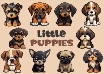 Cartoon Little Puppies. TShirt Sticker.