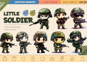 Little Cartoon soldier. TShirt Sticker.