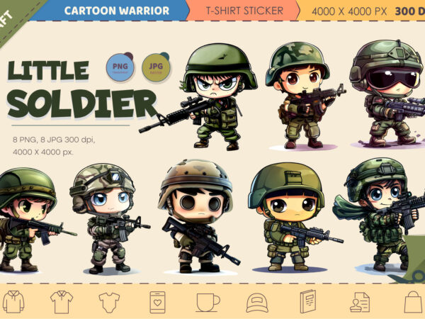 Little cartoon soldier. tshirt sticker. Little cartoon soldier. tshirt sticker.