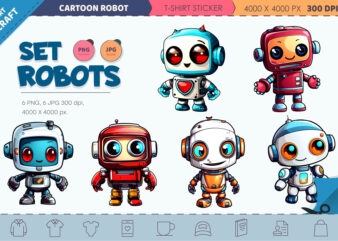 Cute cartoon robot. T-Shirt, Sticker.