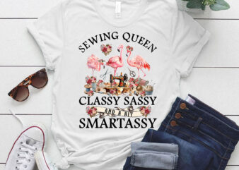 Funny Sewing Queen Cute Flamingo Flowery Sewing Machine Tee T-Shirt LTSP