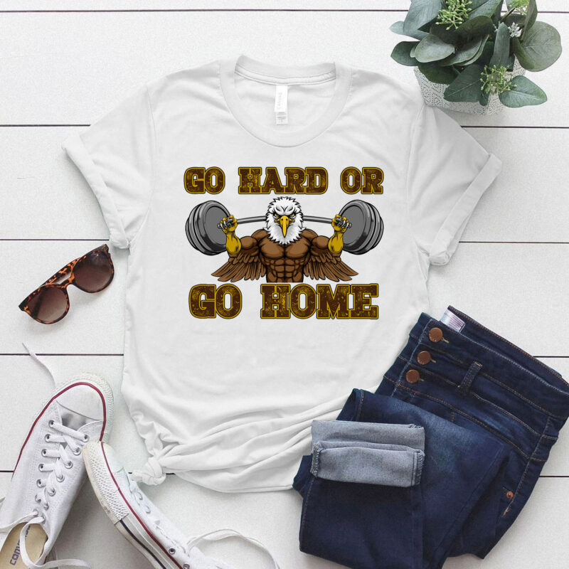 Go Hard or Go Home Eagle Mascot Weight Lifting Barbell Body Builder Shirt ltsp