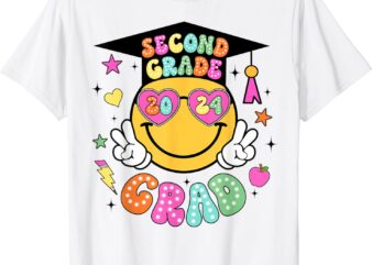 Groovy 2nd Grade Graduate Happy Face Graduation 2024 Grad T-Shirt