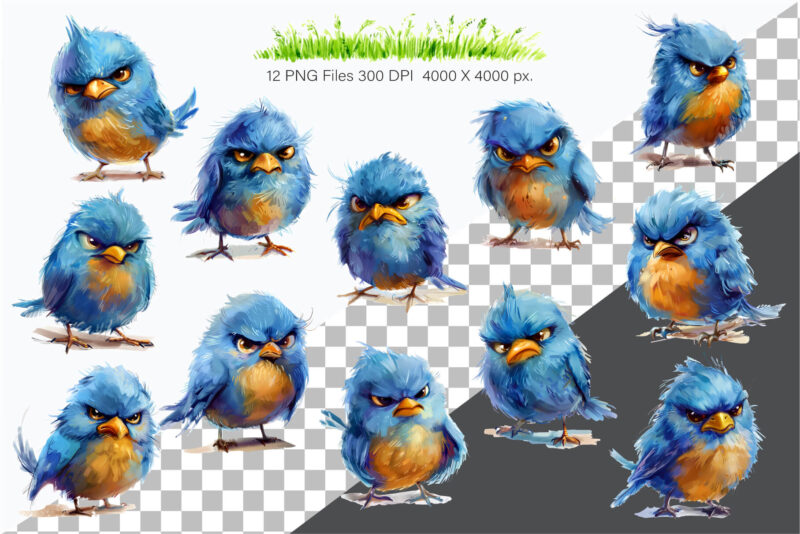 Grumpy cute birds 02. TShirt Sticker.
