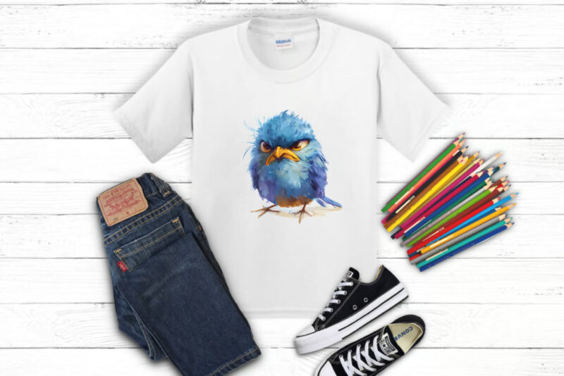 Grumpy cute birds 02. TShirt Sticker.