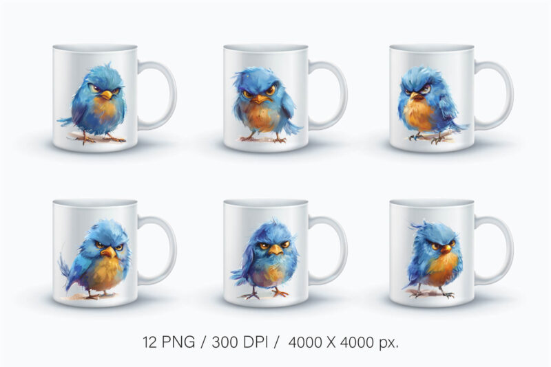 Grumpy cute birds 02. TShirt Sticker.
