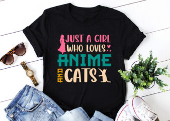 Just A Girl Who Loves Anime & Cats T-Shirt Design