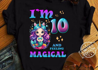 Kids I_m 10 Years Old Two 10nd Birthday 10yr Girl Unicorn Mermaid T-Shirt ltsp