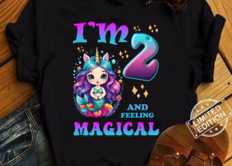Kids I_m 2 Years Old Two 2nd Birthday 2yr Girl Unicorn Mermaid T-Shirt ltsp