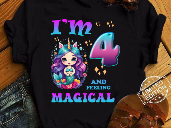 Kids i_m 4 years old two 4nd birthday 4yr girl unicorn mermaid t-shirt ltsp