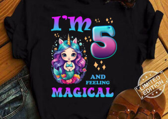 Kids I_m 5 Years Old Two 5nd Birthday 5yr Girl Unicorn Mermaid T-Shirt ltsp