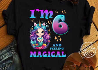 Kids I_m 6 Years Old Two 6nd Birthday 6yr Girl Unicorn Mermaid T-Shirt ltsp