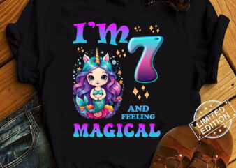 Kids I_m 7 Years Old Two 7nd Birthday 7yr Girl Unicorn Mermaid T-Shirt ltsp