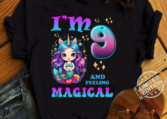 Kids I_m 9 Years Old Two 9nd Birthday 9yr Girl Unicorn Mermaid T-Shirt ltsp
